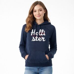 Hollister Hoodie Women’s Medium Dark Blue spell-out HOLLISTER Logo Y2K